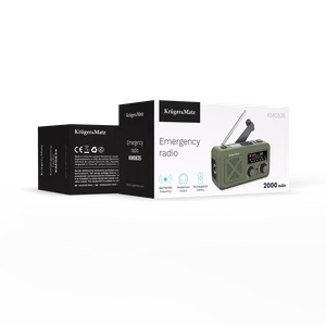 Kruger&Matz kannettava aurinkokäyttöinen SOS-hätäradio, 2000 mAh:n varavirtalähde, taskulamppu ja dynamo