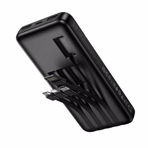 Hoco J163 -varavirtalähde 10000 mAh 2A neljällä sisäänrakennetulla kaapelilla USB-A + USB-C + Lightning + Micro USB, musta