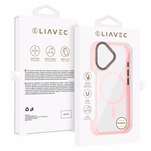Liavec Hybrid Magsafe läpinäkyvä suojakuori iPhone 16:lle vaaleanpunainen