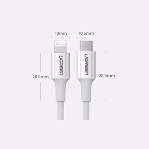 UGREEN US171 Lightning – USB-C MFi PD Kaapeli 20W 480Mb/s 1,0 m, valkoinen