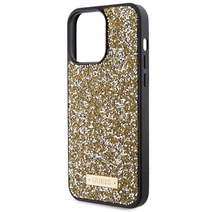 Guess Rhinestone Metal Logo Suojakuori iPhone 15 Pro:lle - keltainen