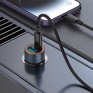 Autolaturi Hoco USB-A + USB-C QC3.0 PD 30W + USB-C - Lightning -kaapeli Z57A musta