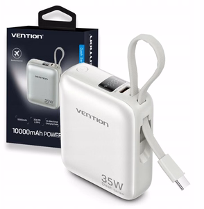 Vention 10000 mAh 35 W - varavirtalähde USB-C-kaapelilla (beige)