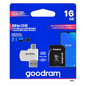 GoodRam muistikortti 16 GB microSDHC luokka 10 UHS-I + sovitin + kortinlukija