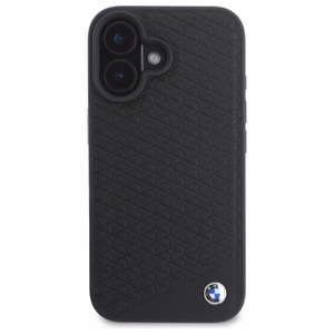 BMW Sign Leather Diamond Metal Logo MagSafe iPhone 16 Case - Black