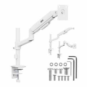 Ergo Office ER-691 W – kaasujousellinen näytönvarsi 17–32 tuuman näytölle, 1–10 kg, VESA enintään 100×100, mattavalkoinen
