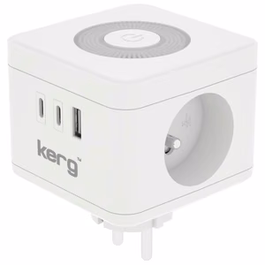 KERG älykäs 2-pistorasian virtakuutio + USB-A + USB-C laturi + LED-lamppu 16A/250V~ valkoinen
