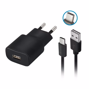 Forever TC-01 laturi 1x USB 2A musta + USB-C-kaapeli