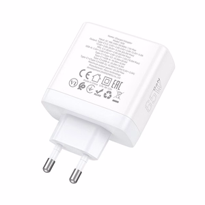 Laturi Hoco 2 x USB-C + USB-A GaN QC PD 65W N30 valkoinen