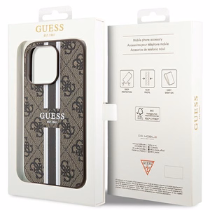 Guess 4G Printed Stripes MagSafe Suojakuori iPhone 15 Pro:lle - ruskea
