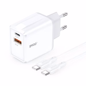 BWOO seinälaturi CDA182 QC 38W 1x USB-A + 1x USB-C ja USB-C-kaapeli 1 m musta