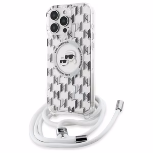 Karl Lagerfeld IML Crossbody Monogram Karl & Choupette Head MagSafe Suojakuori iPhone 16 Pro Max:lle - läpinäkyvä