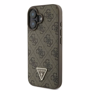 Guess Leather 4G Triangle Strass MagSafe kotelo iPhone 16 - ruskea