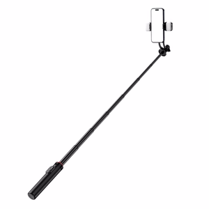 Selfiekeppi WC12YDS 1.3m alumiiniseoksinen teleskooppijalusta kaksoisvalolla ja puhelinpidikkeellä - musta