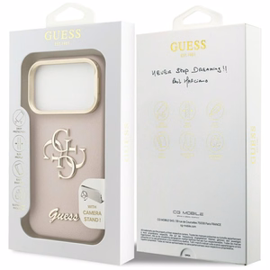GUESS Grained Big 4G & Stand Camera -suojakuori iPhone 17 Pro - pinkki