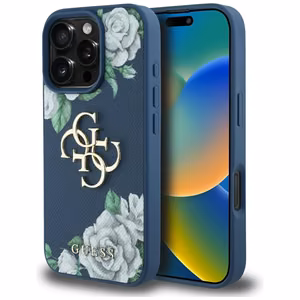 Guess Grained Roses Big 4G logo Suojakuori iPhone 16 Pro Max:lle - sininen