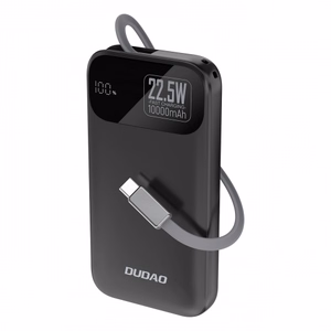 Dudao K31 10000 mAh 22.5W PD Powerbank sisäänrakennetulla kaapelilla - musta