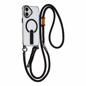 Hurtel suojakuori jalustalla, 30 cm käsihihnalla ja 120 cm olkahihnalla, MagSafe-yhteensopiva mallille iPhone 17 – musta