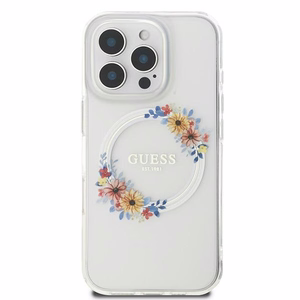 Guess IML Flowers Wreath MagSafe Suojakuori iPhone 16 Pro:lle - läpinäkyvä
