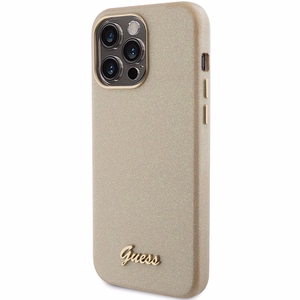 Guess Glitter Glossy Script suojakuori iPhone 15 Pro Max:lle - kultainen