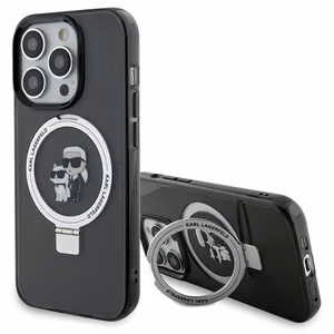 Karl Lagerfeld KLHMP15LHMRSKCK iPhone 15 Pro 6.1 musta/musta kovakuori Ring Stand Karl&Choupette MagSafe