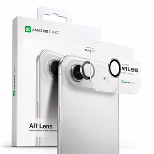 AmazingThing Linssilasi iPhone 17 Air:lle hopeisella alumiinikehyksellä