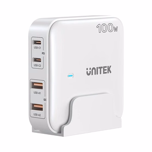 Unitek GaN Laturi 100W 2x USB-C 2x USB-A Valkoinen