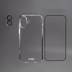 SBS set with D3O technology for iPhone 16 - case + glass screen and camera protector - transparent