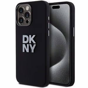 DKNY Liquid Silikoninen Metal Logo Suojakuori iPhone 15 Pro Max:lle - musta