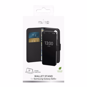 Puro Booklet suojakuori läpällä ja lompakolla Samsung Galaxy S25+ -puhelimelle - musta