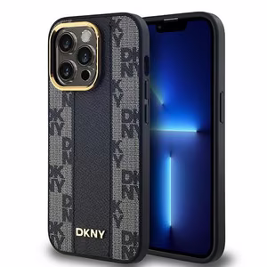 DKNY Nahkainen Checkered Mono Pattern MagSafe Suojakuori iPhone 13 Pro / 13:lle - Musta