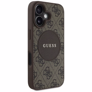 Guess HC MagSafe PU 4G Circle Classic Logo Suojakuori iPhone 16:lle - ruskea