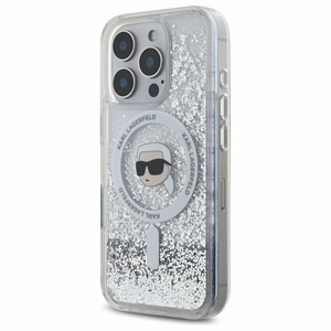 Karl Lagerfeld Suojakuori iPhone 16 Pro 6.3 KLHMP16LLGKISGH Läpinäkyvä Kova Liquid Glitter Karl Head MagSafe