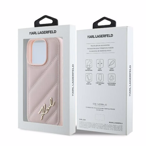 Karl Lagerfeld Quilted Signature Suojakuori iPhone 16 Pro:lle - vaaleanpunainen