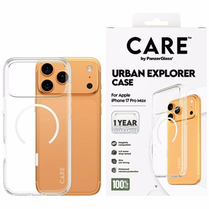 CARE by PanzerGlass Flagship Urban Explorer -suojakuori valkoisella MagSafella iPhone 17 Pro Max - läpinäkyvä