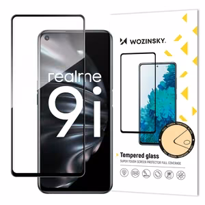 Wozinsky Full Glue erittäin kestävä kehyksellinen karkaistu koko näytön suojalasi Oppo A76 / Oppo A36 / Realme 9i:lle, yhteensopiva suojakuoren kanssa, musta