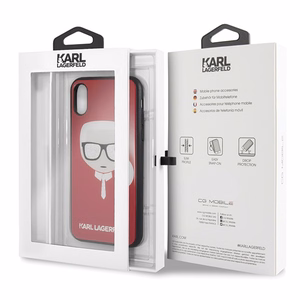Karl Lagerfeld Iconic Glitter Karlin pää iPhone X / Xs Suojakuori - Punainen