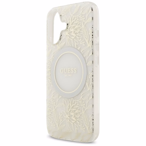 Guess IML Flowers Electro Pearl Strap MagSafe suojakuori iPhone 17 - valkoinen
