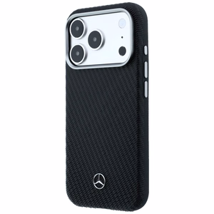 Mercedes nahka MagSafe suojakuori iPhone 17 Pro puuefekti - musta