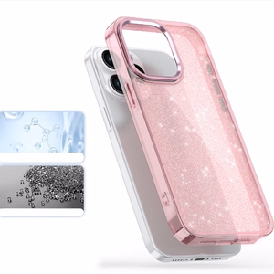 Glitter Suojakuori iPhone 16 Prolle - Vaaleanpunainen glitterilla