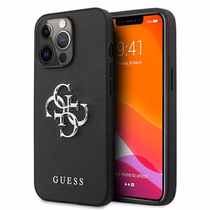 Guess Saffiano 4G Metal Logo suojakuori iPhone 13 Pro / 13 6.1":lle - musta