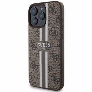 Guess 4G Printed Stripes MagSafe kotelo iPhone 16 Pro Max - ruskea