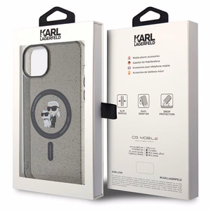 Karl Lagerfeld Karl&Choupette Glitter MagSafe Suojakuori iPhone 15 Plus:lle - musta