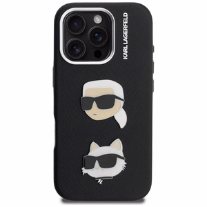 Karl Lagerfeld FW Grained Karl & Choupette Heads Pins -suojakuori mallille iPhone 16 Pro Max – musta
