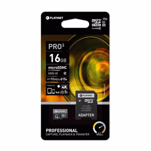 Muistikortti Platinet MicroSD 16GB (class10 UHS-III 90MB/s) +SD-sovitin