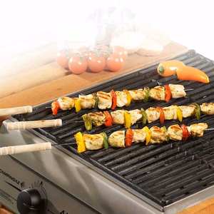 BBQ stainless-steel grill skewers with wooden handles, 38 cm, 4 pieces