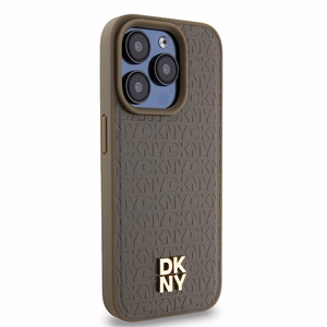 DKNY Nahkainen Monogrammi-kuvio Metallinen Logo MagSafe Suojakuori iPhone 15 Pro:lle - ruskea