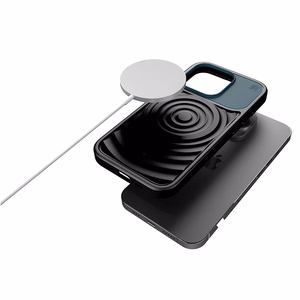 STM Reawaken Ripple MagSafe -suojakuori iPhone 15 Pro Max -laitteelle, musta Atlantic-sinisillä yksityiskohdilla