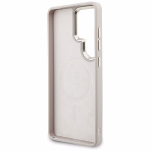 Guess 4G Big Rhinestone Triangle Strap MagSafe -suojakuori Samsung Galaxy S26 Ultralle vaaleanpunainen