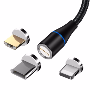 Maxlife MXUC-03 magneettinen kaapeli USB - Lightning + USB-C + microUSB 1,0 m 3A musta nylon
